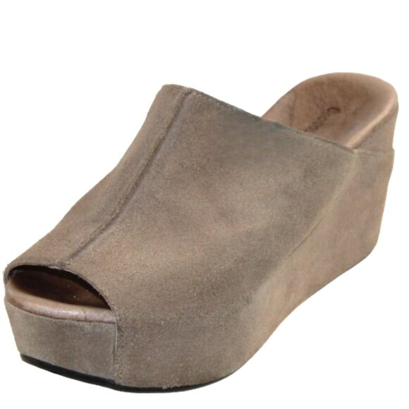 Chocolat Blu Wynn Camel Suede Peek Toe Wedge Mule Sandal, Size 6.5 - Picture 4 of 8